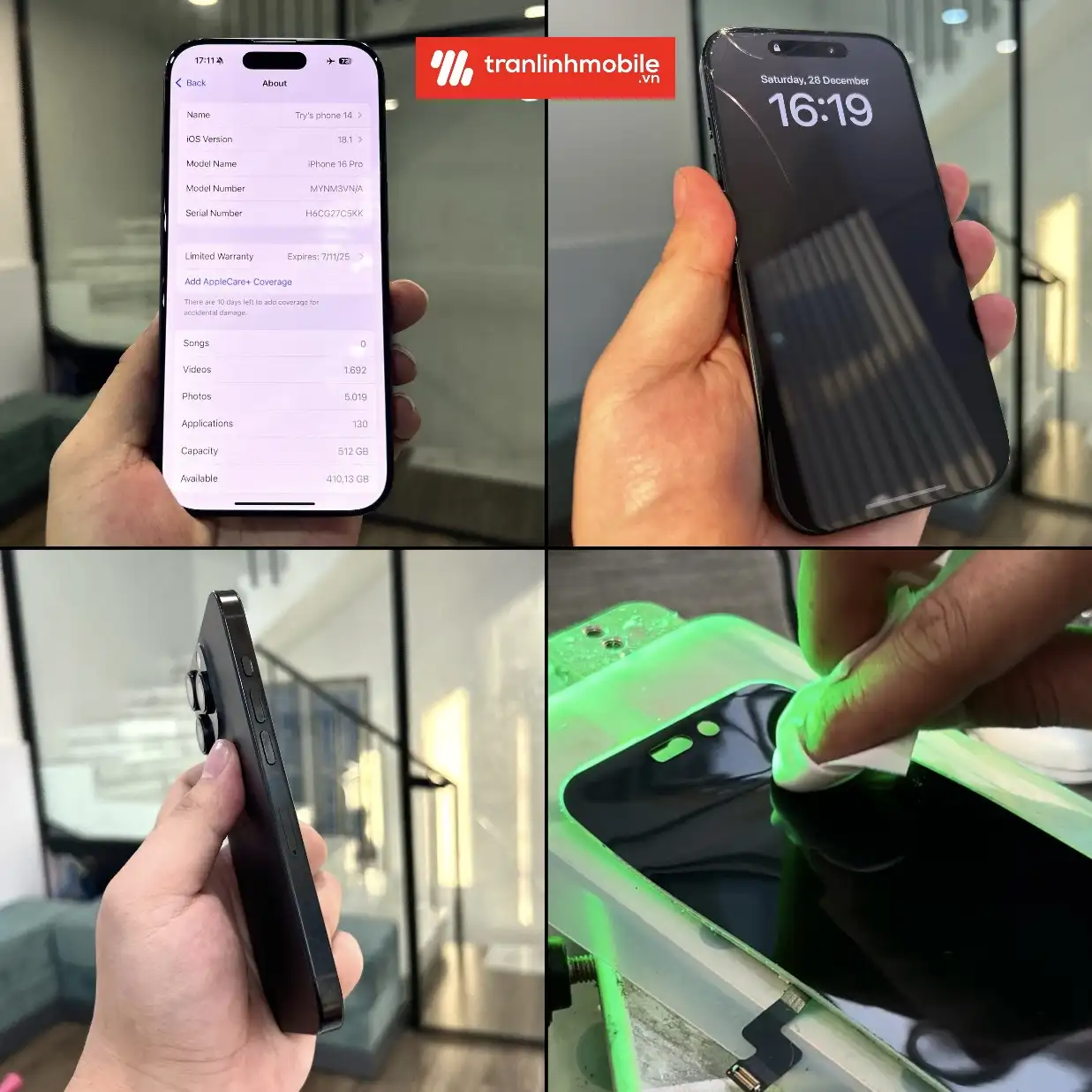 Thay ép mặt kính iPhone 16 Pro chính hãng uy tín