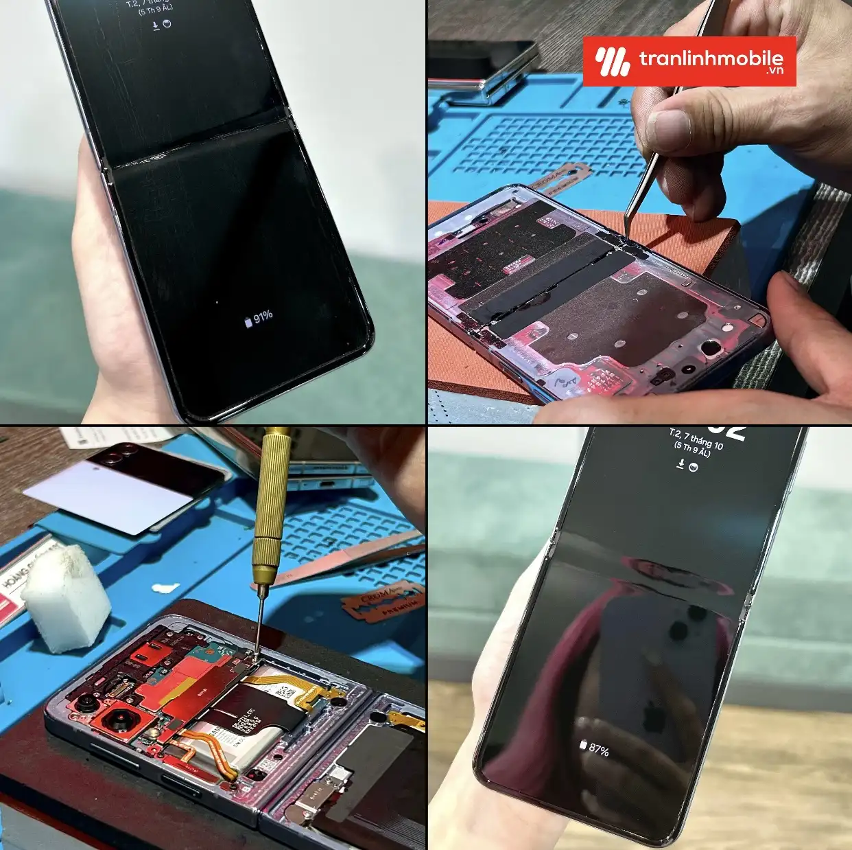 Quá trình Thay ép mặt kính màn hình trong Samsung Galaxy Z Flip 4 tại hải Phòng và Hà Nội